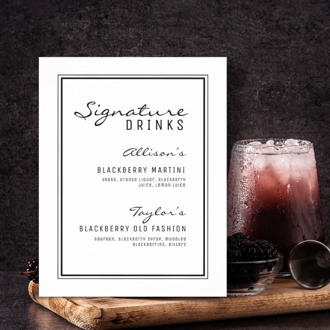 Black & White Minimalist Signature Drinks Wedding Poster (Creator Uploaded)