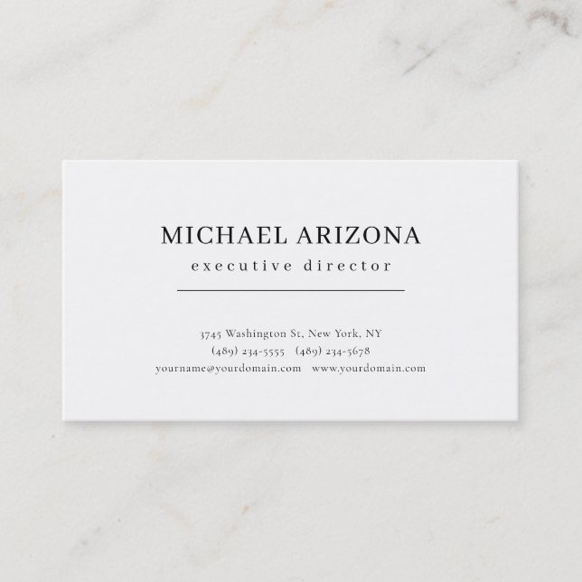 Black & White Minimalist Simple Chic Modern Plain Business Card (Front)