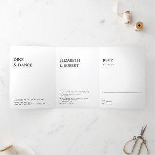 Black & white Minimalist Simple Modern wedding Inv Tri-Fold Invitation
