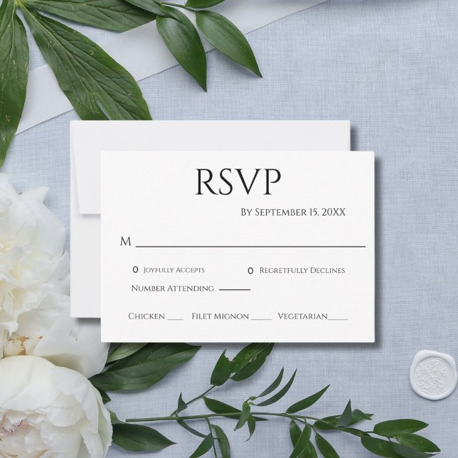 Black White Minimalist Simple Modern Wedding   RSVP Card (Black White Modern Minimalist Wedding RSVP card. Simple and Elegant)