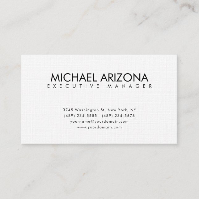 Black & White Minimalist Simple Plain Linen Business Card (Front)
