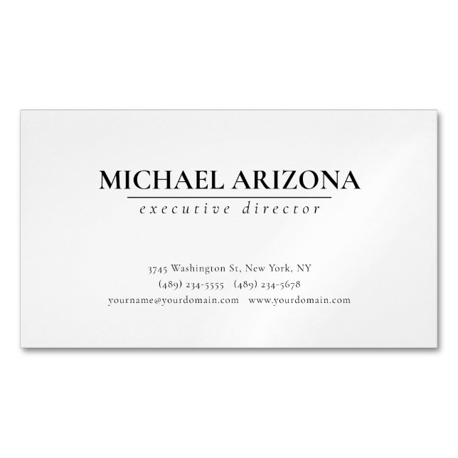Black & White Minimalist Simple Plain  Magnetic Business Card (Front)
