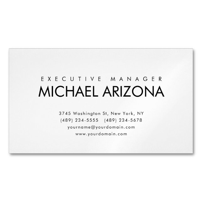 Black & White Minimalist Simple Plain Magnetic Business Card (Front)