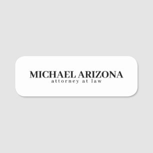 Black & White Minimalist Simple Plain  Name Tag