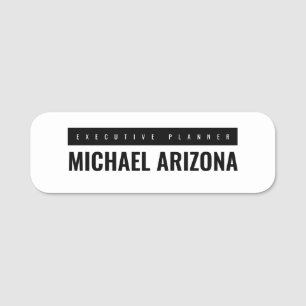 Black & White Minimalist Simple Plain Name Tag