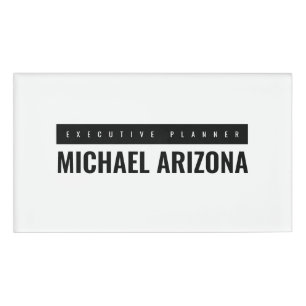 Black & White Minimalist Simple Plain Name Tag