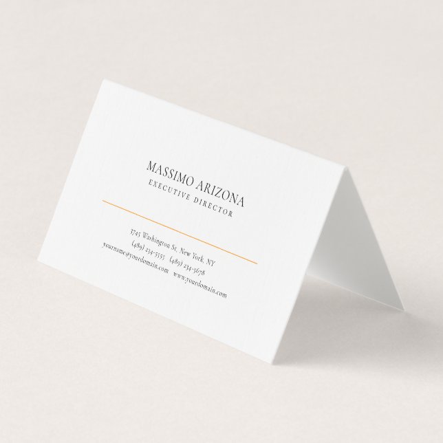 Black White Minimalist Simple Plain Premium Linen Business Card (Front)