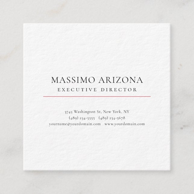 Black White Minimalist Simple Plain Premium Thick Square Business Card (Front)