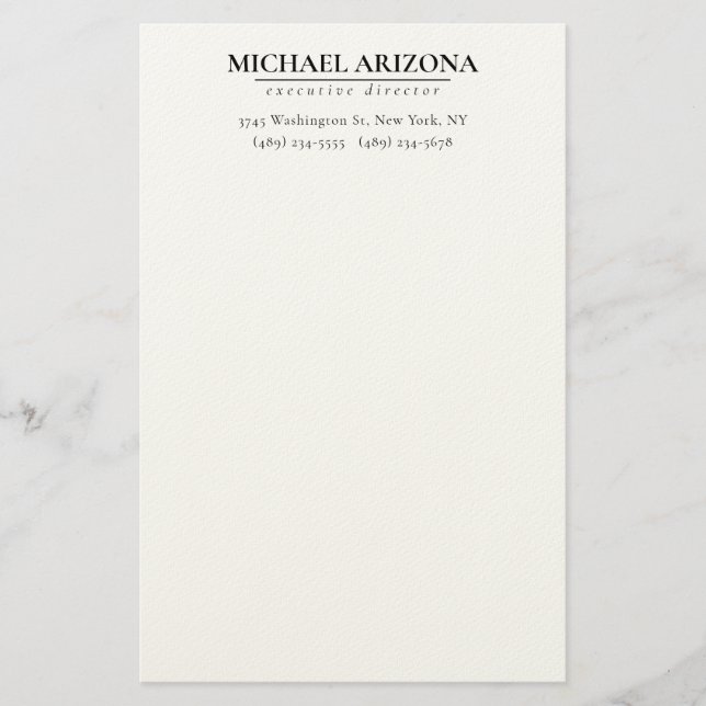 Black & White Minimalist Simple Plain  Stationery (Front)