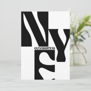 Black & White Minimalist Simple Retro New Year's Invitation