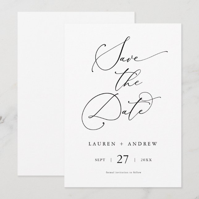 Black & White Minimalist Simple Save the Date Invitation (Front/Back)