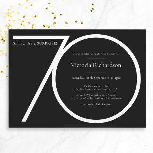 Black White Minimalist Surprise 70th Birthday Invitation