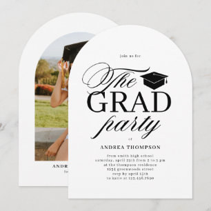 Black White Minimalist The Grad Party Photo  Invitation