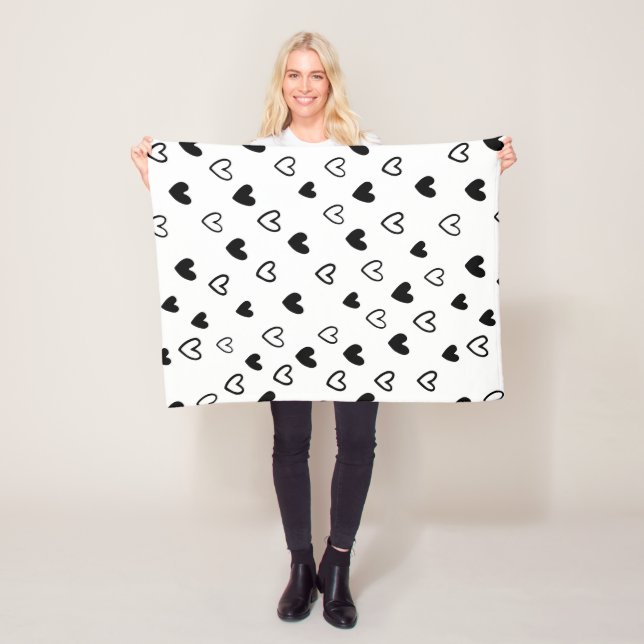 Black White Minimalist Valentine's Day  Fleece Blanket (In Situ)