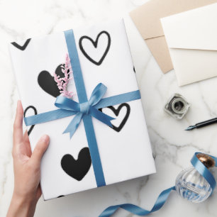 Black White Minimalist Valentine's Day Wrapping Paper