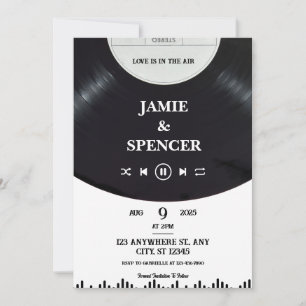 Black White Minimalist Vinyl Record  Save The Date Invitation