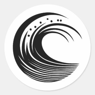 Black & White Minimalist Wave Design Classic Round Sticker
