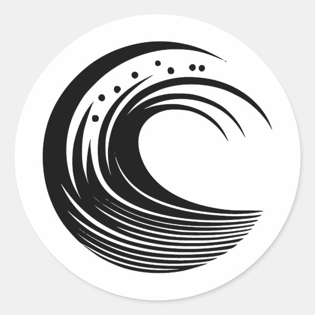 Black & White Minimalist Wave Design Classic Round Sticker (Front)