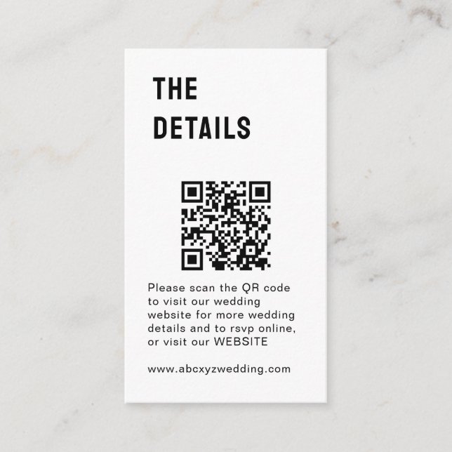 Black White Minimalist Wedding  Enclosure Card (Front)