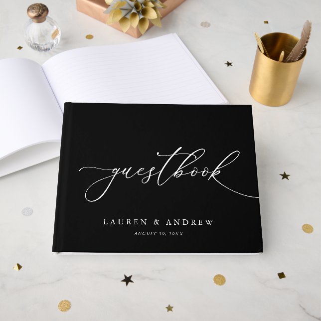 Black & White Minimalist Wedding Guestbook (Front Open)