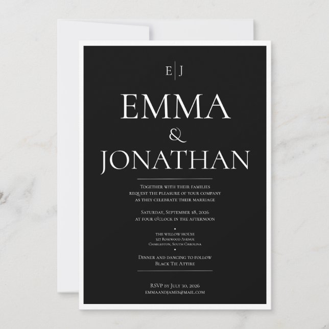 Black & White Minimalist Wedding Invitation (Front)