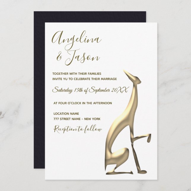 Black White Minimalist Wedding Invitation (Front/Back)