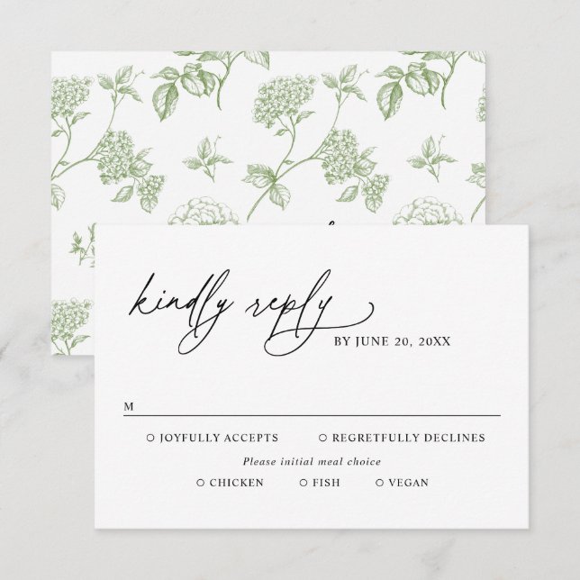 Black & White Minimalist Wedding Meal Options RSVP Card (Front/Back)
