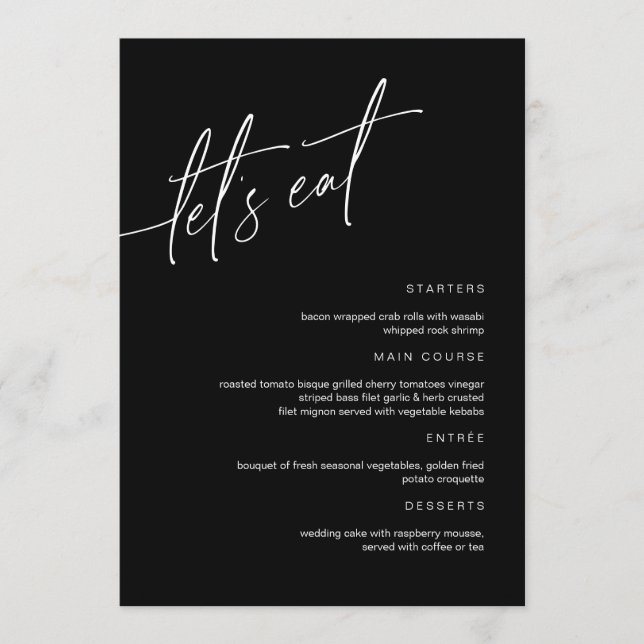 Black & White Minimalist Wedding Menu Card (Front)