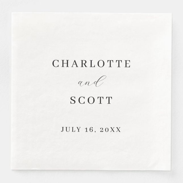 Black & White Minimalist Wedding Napkins (Front)