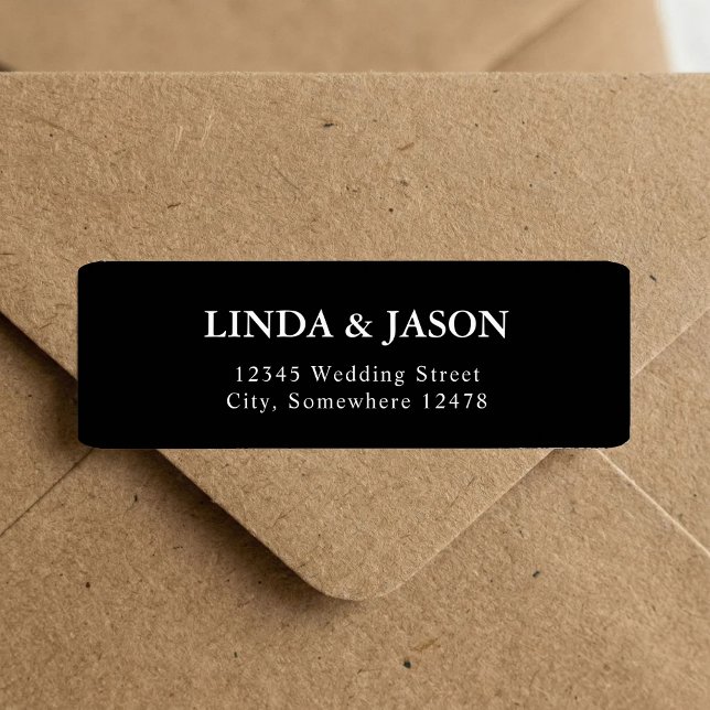 Black & White Minimalist Wedding Return Address (Black and white minimalist address labels give wedding mail a clean elegant finish.)