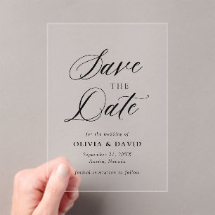 Black & White Minimalist Wedding Save The Date Acrylic Invitations