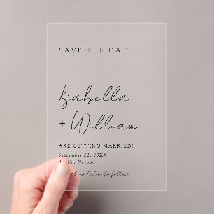 Black & White Minimalist Wedding Save The Date Acrylic Invitations