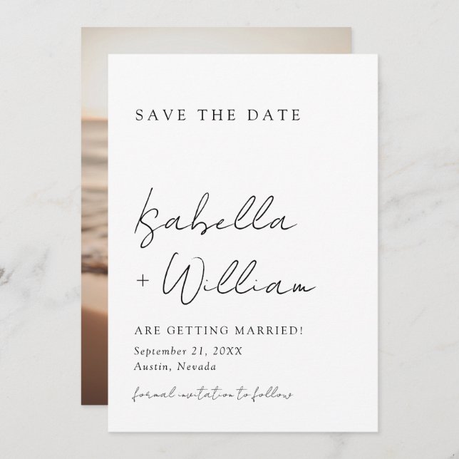 Black & White Minimalist Wedding Save The Date Invitation (Front/Back)