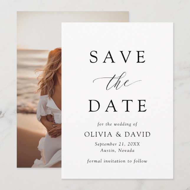 Black & White Minimalist Wedding Save The Date Invitation (Front/Back)