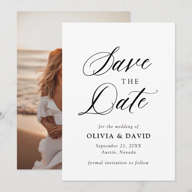 Black & White Minimalist Wedding Save The Date Invitation (Front/Back)