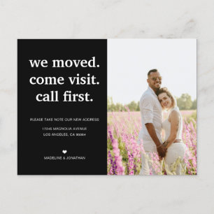 Black White Minimalist We've Moved Photo Moving Announcement Postcard