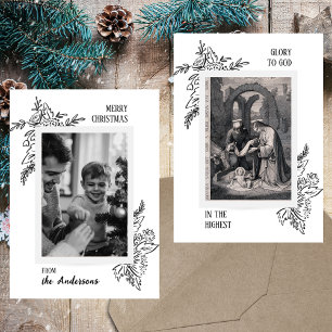Black White Minimalistic Christian Christmas Photo Holiday Card