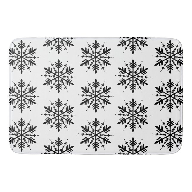 Black & White Minimalistic Graphic Snowflake Bath Mat (Front)