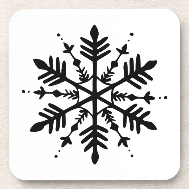 Black & White Minimalistic Graphic Snowflake Coaster (Front)