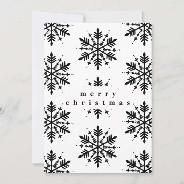 Black & White Minimalistic Graphic Snowflake Holiday Card (Front)