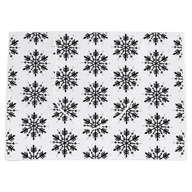 Black & White Minimalistic Graphic Snowflake Large Gift Bag (Front)