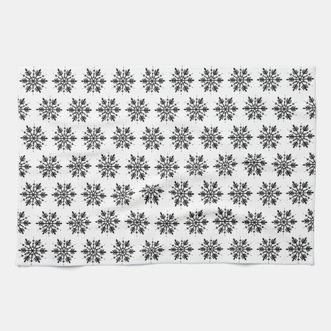 Black & White Minimalistic Graphic Snowflake Tea Towel (Horizontal)