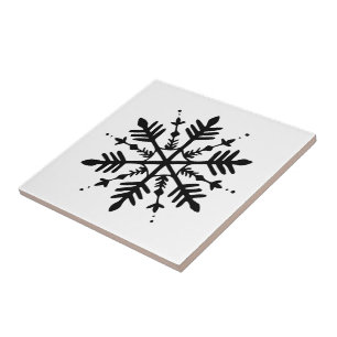Black & White Minimalistic Graphic Snowflake Tile