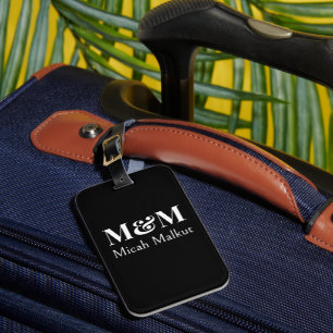 Black White Minimalistic Monogram Modern Luxury Luggage Tag