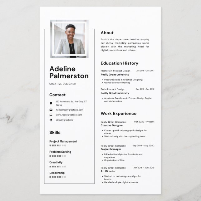 Black & White Minimalistic Professional Resume (Front)