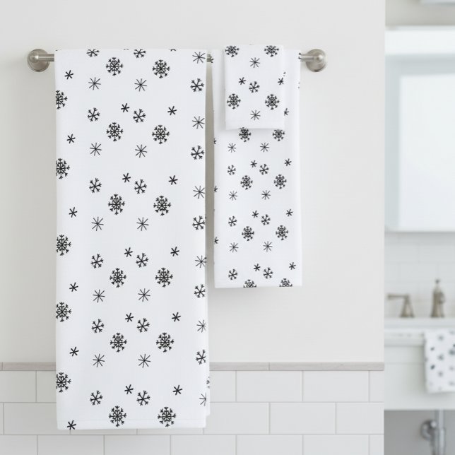 Black White Minimalistic Snowflake Christmas Bath Towel Set (Creator Uploaded)