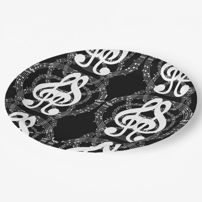 Black & White Mirror Image Music Paper Plate (Angled)