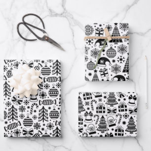 Black white mixed pattern Christmas Wrapping Paper Sheet