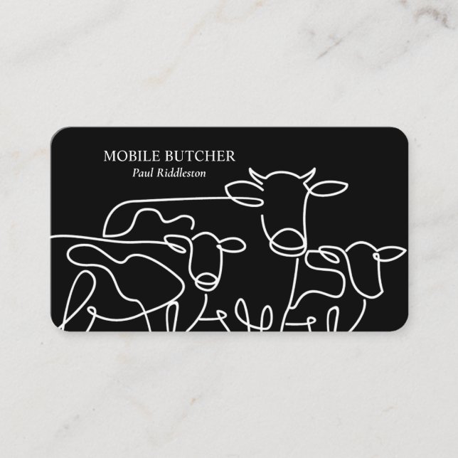 Black & White Mobile Butcher Cattle Farmer  Business Card (Front)