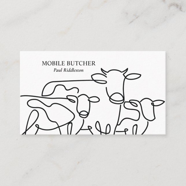 Black & White Mobile Butcher Cattle Farmer  Business Card (Front)